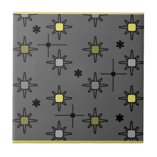 Atomic Sky Starbursts Dark Grey Yellow Tile