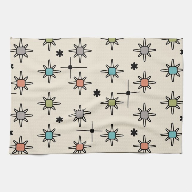 Atomic Sky Starbursts Multicolored Tea Towel (Horizontal)