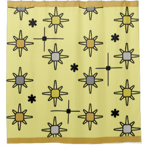 Atomic Sky Starbursts Yellow Grey Shower Curtain