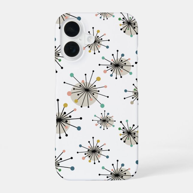 Atomic Space Age Starburst Mid-Century Modern iPhone 16 Case (Back)