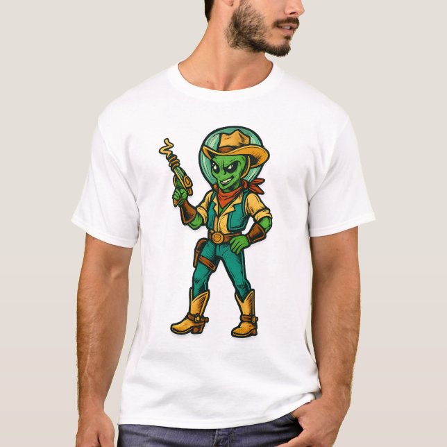Atomic Space Cowboy | Intergalactic Western Alien  T-Shirt (Front)
