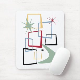 Atomic Squares Stars and Boomerang Mid-century Mouse Mat