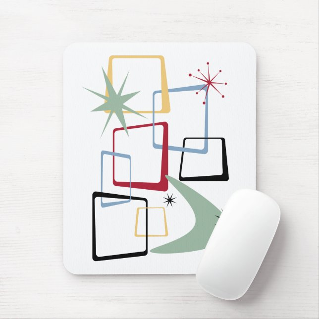 Atomic Squares Stars and Boomerang Mid-century Mouse Mat (With Mouse)