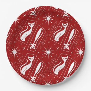 Atomic Star Cat MidCentury Modern Christmas MCM    Paper Plate