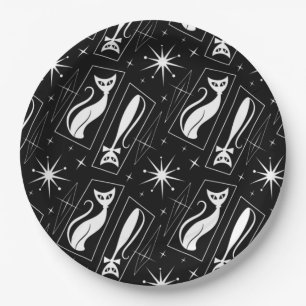 Atomic Star Cat MidCentury Modern Christmas MCM Paper Plate