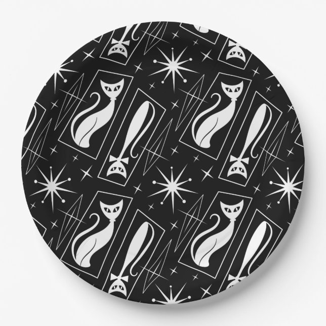 Atomic Star Cat MidCentury Modern Christmas MCM    Paper Plate (Front)