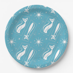 Atomic Star Cat MidCentury Modern Christmas MCM Paper Plate