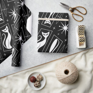 Atomic Star Cat MidCentury Modern Christmas MCM Wr Wrapping Paper