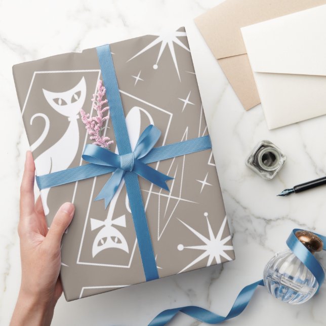 Atomic Star Cat MidCentury Modern Christmas MCM Wrapping Paper (Gifting)