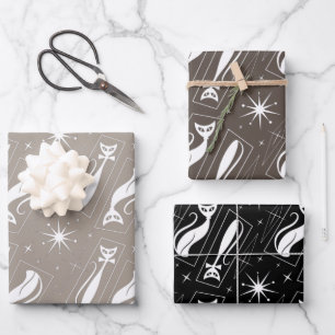 Atomic Star Cat MidCentury Modern Christmas MCM Wrapping Paper Sheet