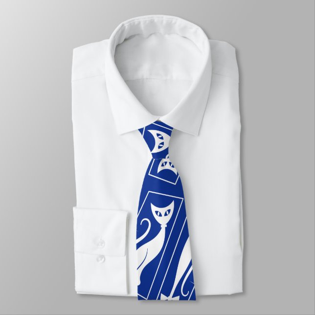 Atomic Star Cool Cat MidCentury Modern MCM  Blue Tie (Tied)
