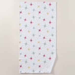 Atomic Starburst And Dots Mid-century Pattern Beach Towel