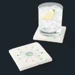 Atomic Starburst Aqua Blue Yellow Mid Mod Stone Coaster<br><div class="desc">This colourful mid century modern stone coaster features an atomic starburst in aqua blue,  yellow,  and black. This will add a bit of fun to your bar cart or coffee table!</div>