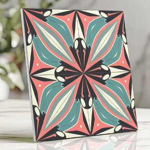 Atomic Starburst Design in Turquoise and Coral Tile