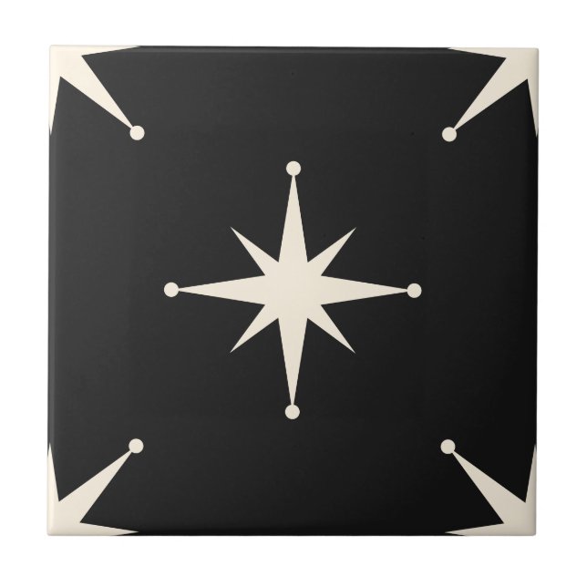 Atomic Starburst Mid Century Modern black Tile (Front)