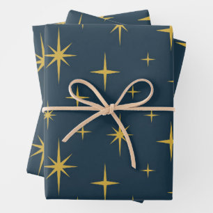 Atomic Starburst Navy, Mustard Wrapping Paper Sheet