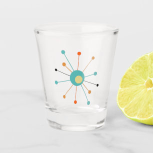 Atomic Starburst Orange Turquoise Mid-century Shot Glass