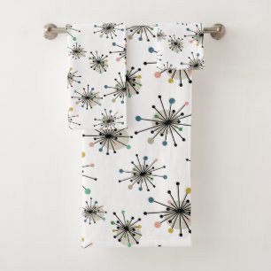 Atomic Starburst Pattern Retro Mid Century Bath Towel Set
