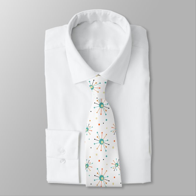 Atomic Starburst Pattern Retro Mid Century Modern Tie (Tied)