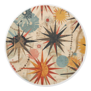 Atomic Starburst retro Mid Century Modern pastel Ceramic Knob