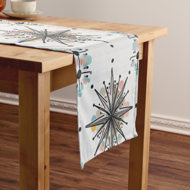 Atomic Starburst Retro Mid Century Modern Short Table Runner (In Situ)
