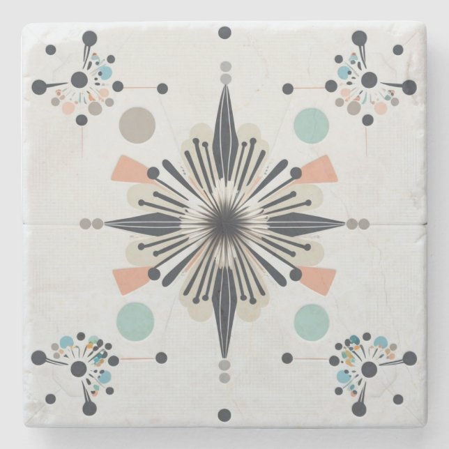 Atomic Starburst Retro Mid Century Modern Stone Coaster (Front)