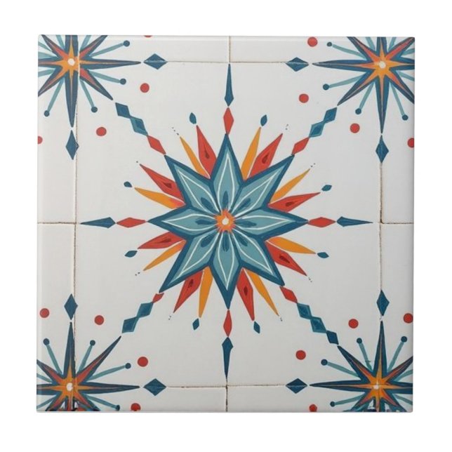 Atomic Starburst Retro Mid Century Modern Tile (Front)
