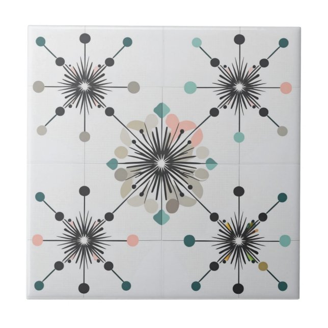 Atomic Starburst Retro Mid Century Modern Tile (Front)