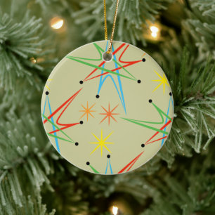 Atomic Starburst Retro Multicolored Pattern Ceramic Tree Decoration