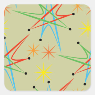 Atomic Starburst Retro Multicolored Pattern Square Sticker