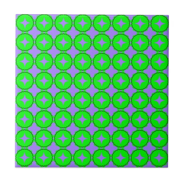 Atomic Starburst Sparkle Retro Neon Green Pattern Tile (Front)