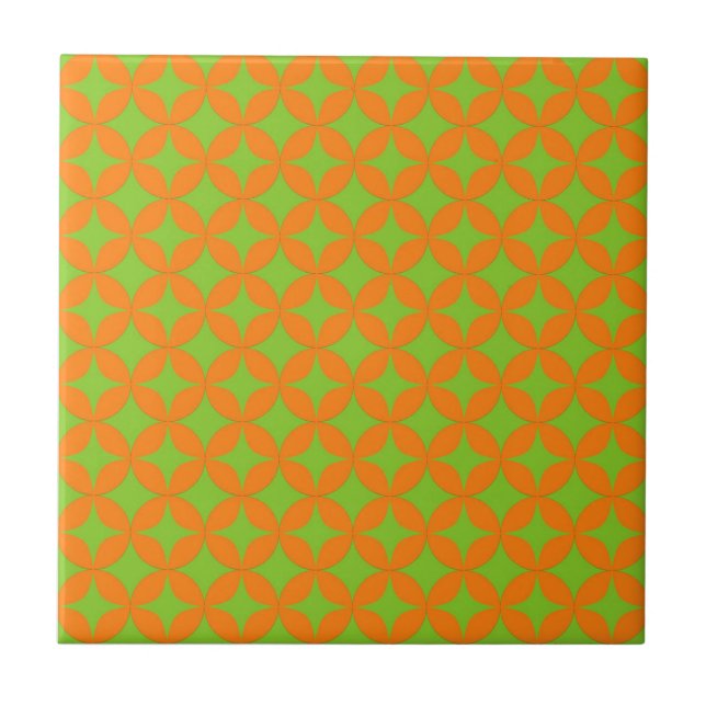 Atomic Starburst Sparkle Retro Orange Pattern Tile (Front)
