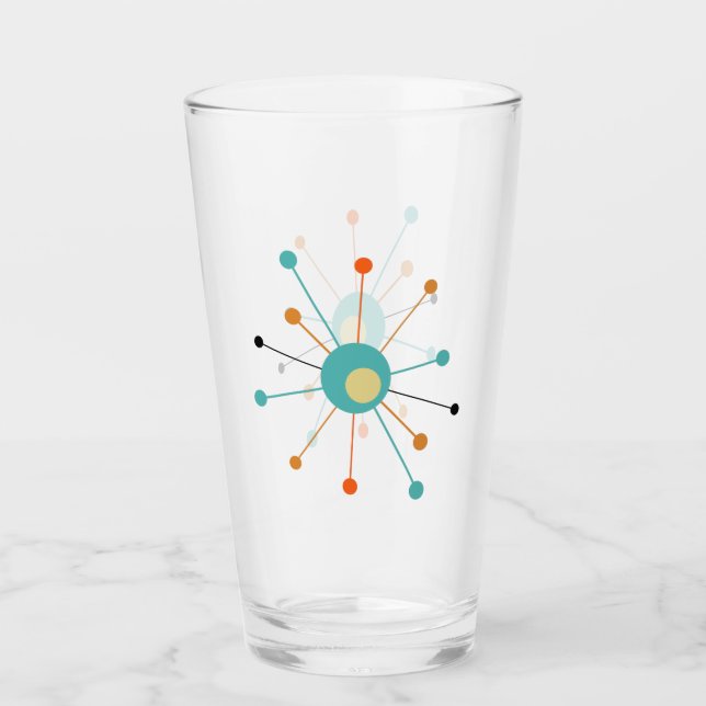 Atomic Starburst Turquoise Orange Mid Century Glass (Front)