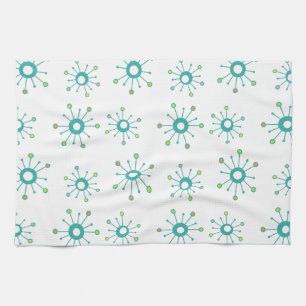 Atomic Starbursts Colourful Turquoise Tea Towel