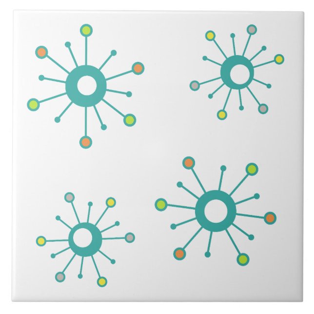 Atomic Starbursts Colourful Turquoise Tile (Front)