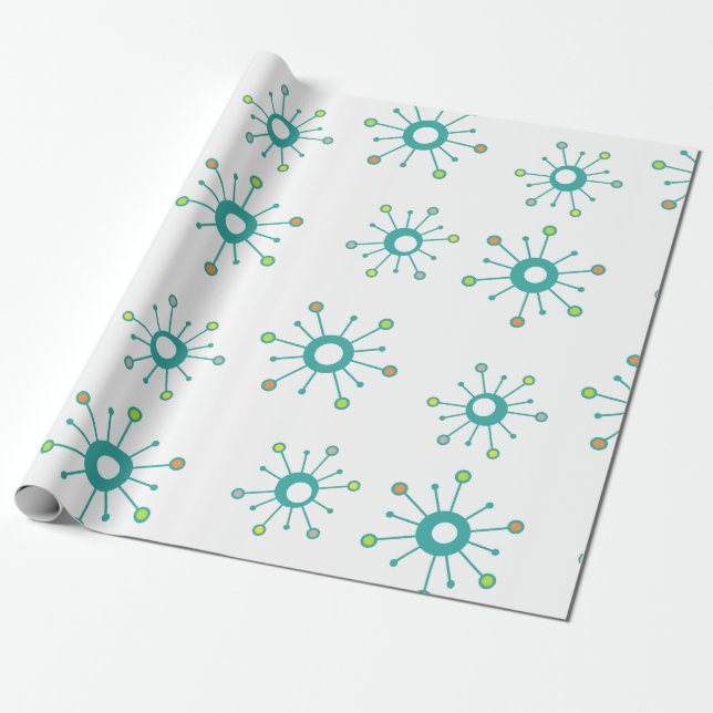 Atomic Starbursts Colourful Turquoise Wrapping Paper (Unrolled)