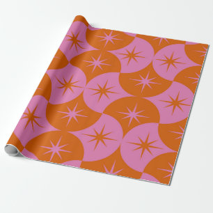 Atomic Starbursts on Pink Orange Scallop Shapes Wrapping Paper