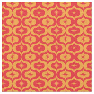 Atomic Starbursts on Red and Orange Ogee Pattern Fabric