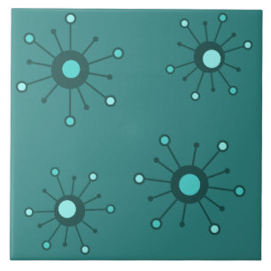 Atomic Starbursts Teal Tile
