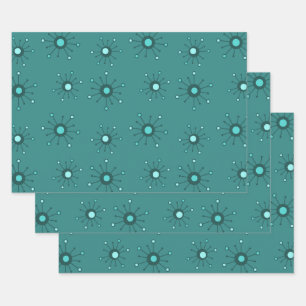 Atomic Starbursts Teal Wrapping Paper Sheet