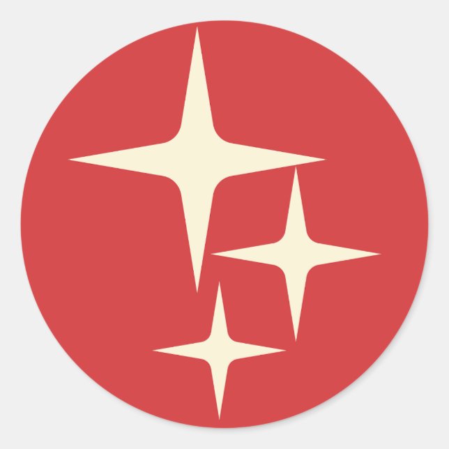 Atomic Stars Midcentury Retro Christmas Red Cream Classic Round Sticker (Front)