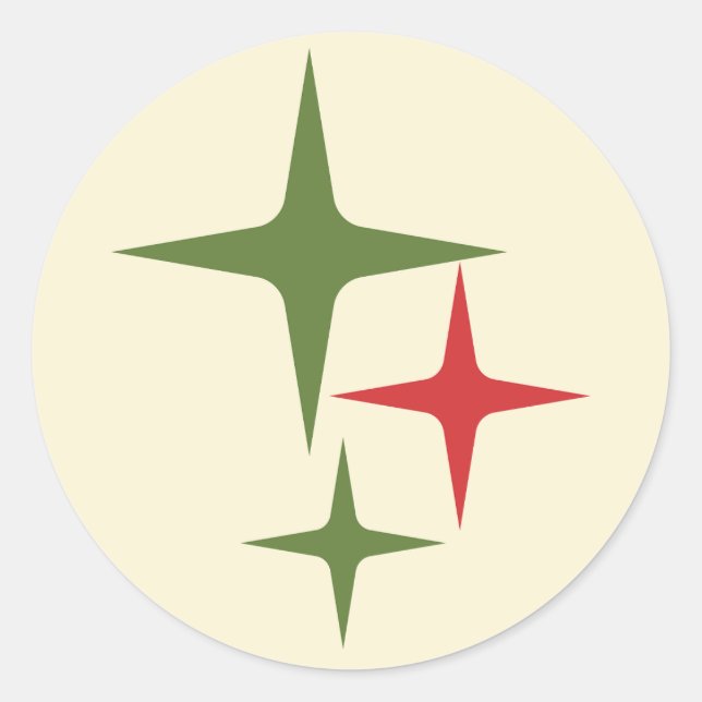 Atomic Stars Midcentury Retro Christmas Red Green  Classic Round Sticker (Front)