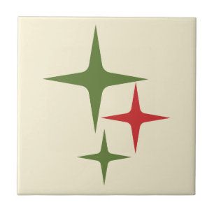 Atomic Stars Midcentury Retro Christmas Red Green  Tile