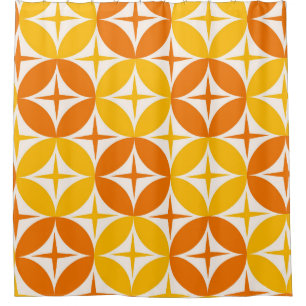 Atomic Stars on Mid Century Orange Circles Shower Curtain