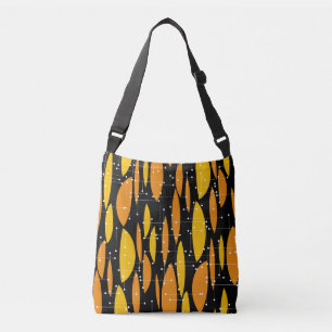 Atomic style, black orange geometric pattern. crossbody bag