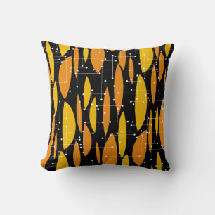 Atomic style, black orange geometric pattern. cushion
