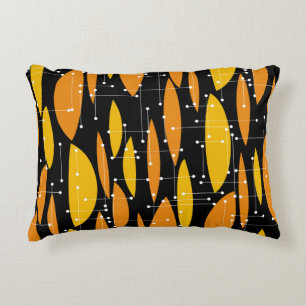Atomic style, black orange geometric pattern. decorative cushion