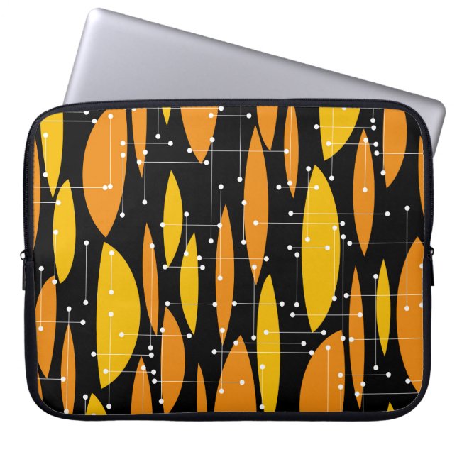 Atomic style, black orange geometric pattern. laptop sleeve (Front)