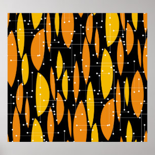 Atomic style, black orange geometric pattern. poster