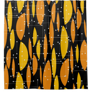 Atomic style, black orange geometric pattern. shower curtain